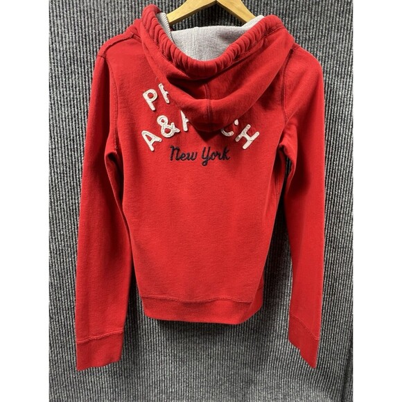 Abercrombie & Fitch NY Hoodie Sweatshirt Women Large Red Pullover Activewear Top - Picture 7 of 15